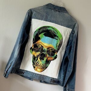 ⭕️ Men’s Denim Jacket Crystals Skull